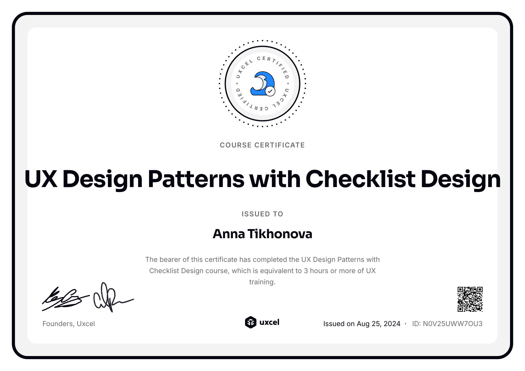 Anna Tikhonova's certificate